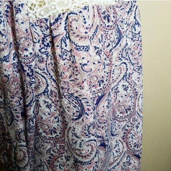 Daniel Rainn | Womens Size L Crochet Yoke Paisley Y-Neck Boho Blouse Top - Picture 3 of 5